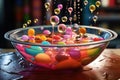 colorful soap bubbles floating on dishwater surface Royalty Free Stock Photo