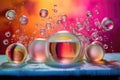 colorful soap bubbles floating on dishwater surface Royalty Free Stock Photo
