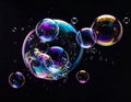 Colorful Soap Bubbles Reflecting Light on Dark Background Macro Photography Royalty Free Stock Photo