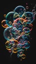 Colorful soap bubbles with reflection on black background. 3D rendering Royalty Free Stock Photo