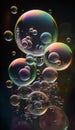 Colorful soap bubbles with reflection on black background. 3D rendering Royalty Free Stock Photo