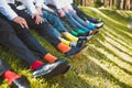 Colorful socks of groomsmen Royalty Free Stock Photo