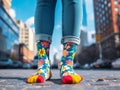 Colorful socks on urban background