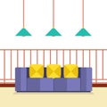 Colorful Sofa On Balcony With Ceiling Lamps