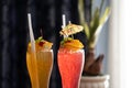 Colorful soft drinks, cocktail in long transparent glass Royalty Free Stock Photo