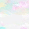 Colorful soft rainbow clouds watercolor background with painted sunset sky colors of pastel pink blue green and white Royalty Free Stock Photo