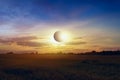 Colorful solar eclipse . Total solar eclipse over the city . Royalty Free Stock Photo