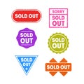 Colorful Sold Out Labels or Stamps Set. Vector