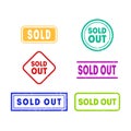 Colorful Sold Out Labels or Stamps Set. Vector