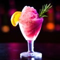 Colorful Sorbet in a Glass with a Lemon Slice and Rosemary Garnish