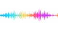 A colorful sound wave graphic features a series of vertical, symmetrical