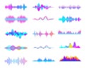 Colorful sound waves. Audio signal wave, color gradient music waveforms and digital studio equalizer vector set Royalty Free Stock Photo