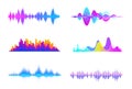 Colorful sound waves. Audio signal wave, color gradient music waveforms and digital studio equalizer vector set Royalty Free Stock Photo