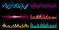 Colorful sound waves on black background set, audio player, equalizer Royalty Free Stock Photo