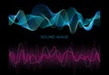 Colorful sound waves on black background set, audio player, equalizer Royalty Free Stock Photo