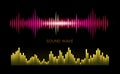 Colorful sound waves on black background set, audio player, equalizer Royalty Free Stock Photo