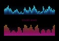 Colorful sound waves on black background set, audio player, equalizer Royalty Free Stock Photo