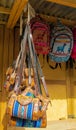 Colorful souvenir bags at market