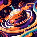 Colorful space background with planets and stars. Vector illustration in flat style AI Generated Royalty Free Stock Photo