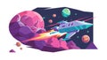 Colorful Space Rocket Launch Illustration Galaxy Art, vector design Generative AI Royalty Free Stock Photo
