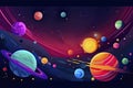 a colorful space scene with planets, astroids, stars, nebulas and comets. Concept and background related to space, space Royalty Free Stock Photo