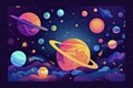 a colorful space scene with planets, astroids, stars, nebulas and comets. Concept and background related to space, space Royalty Free Stock Photo