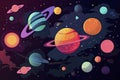 a colorful space scene with planets, astroids, stars, nebulas and comets. Concept and background related to space, space Royalty Free Stock Photo