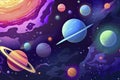 a colorful space scene with planets, astroids, stars, nebulas and comets. Concept and background related to space, space Royalty Free Stock Photo