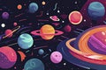 a colorful space scene with planets, astroids, stars, nebulas and comets. Concept and background related to space, space Royalty Free Stock Photo