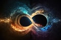 Colorful space with infinity symbol. Fantasy galaxy generative AI background Royalty Free Stock Photo