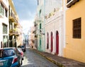 Colorful spanish colonial buildings along an Old San Juan Puerto Rico street