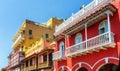 Colonial buildings and balconies in the historic center of Cartagena, Colombia Royalty Free Stock Photo
