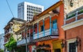 Colonial buildings and balconies in the historic center of Cartagena, Colombia Royalty Free Stock Photo