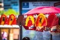 Colorful Spanish Fans arranged for sale in a store Royalty Free Stock Photo