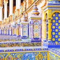 Colorful Spanish tile decorations at Plaza de Espana Spanish Square in Seville