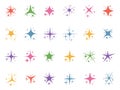 Colorful sparkle stars. Glitter lights, color sparks and shiny star light elements vector set