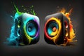 Colorful Speakers Black Background. Generative AI Royalty Free Stock Photo