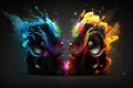 Colorful Speakers Black Background. Generative AI Royalty Free Stock Photo