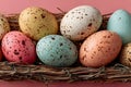 Colorful Speckled Easter Eggs in a Rustic Nest for Spring Decor and Art Projects Generative AI Royalty Free Stock Photo