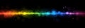 Colorful spectrum light waves with bokeh and sparkles on black background