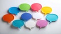 Colorful speech bubbles arranged in a circular pattern on a white background Royalty Free Stock Photo