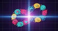 Colorful speech bubbles in circular pattern on digital grid background Royalty Free Stock Photo
