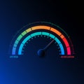 Colorful speedometer gauge illustration with a dark background. Royalty Free Stock Photo