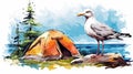 Colorful Speedpainting Of A Seagull In A Sublime Wilderness