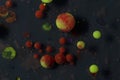 Colorful spheres on dark background