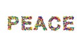Colorful spheres forming the word peace
