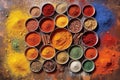 colorful spice powders forming an artistic mosaic