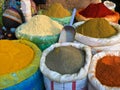 Colorful spices displayed in the souks in Marrakech Medina, Morocco Royalty Free Stock Photo