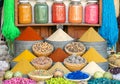 Colorful spices and dyes found at souk market in Marrakesh, Morocco Royalty Free Stock Photo