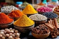 Colorful Spices and Herbs in Bowls Close Up Royalty Free Stock Photo